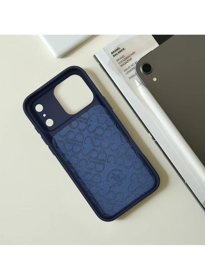 Boris Series Horse Embroidery Phone Case for iPhone 17 Pro Max – Shockproof, Premium Pleather  TPU, Anti-Slip Grip, Raised Edges for Screen  Camera Protection, Scratch-Resistant, Lightweight  Slim Design – Navy Blue - Image 3